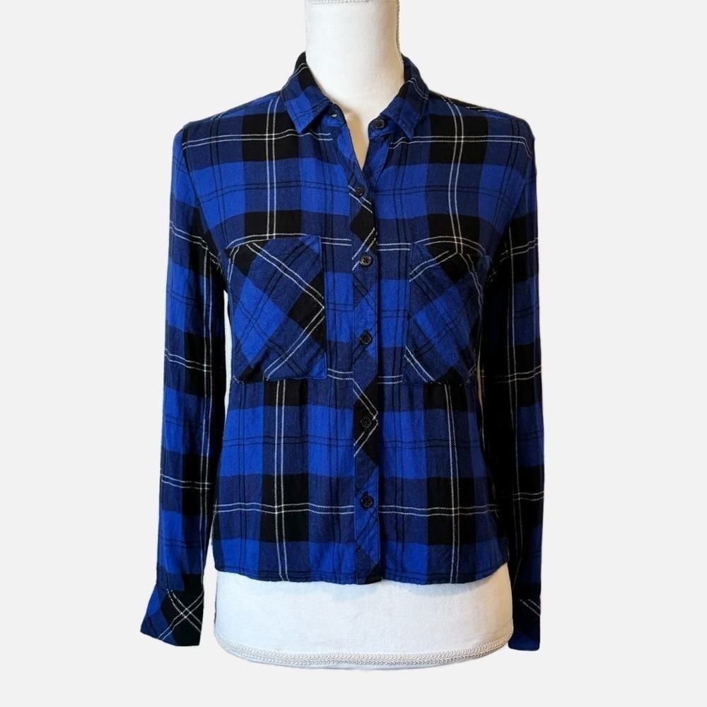 Rails Dylan Cobalt Tartan Plaid Button Down Cropp… - image 3